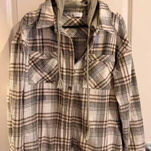 Plaid Shacket with Hood